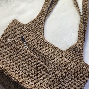 The Sak Brown Crochet  Hobo Tote Bag NWOT